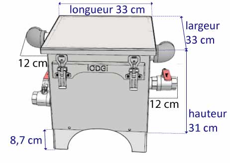 cette image représente le schéma indiquant les dimensions  des bacs dégraisseurs iODGi 