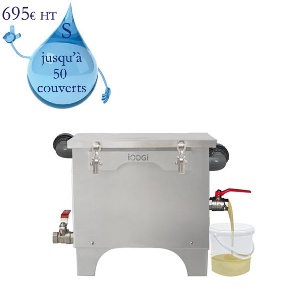 Prix bac à graisse iODGi taille S sous plonge  en inox jusqu'à 50 couverts avec avanne de vidange des graisses